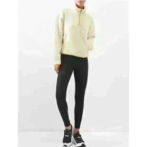 Girlfriend Collective Cream Yellow Recycled Fleece Half Zip Sweatshirt Pockets - Picture 2 of 16